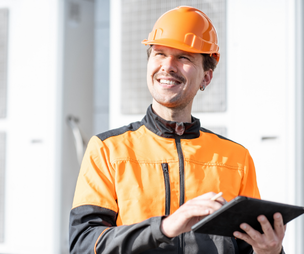 A field worker using a mobile job sheet